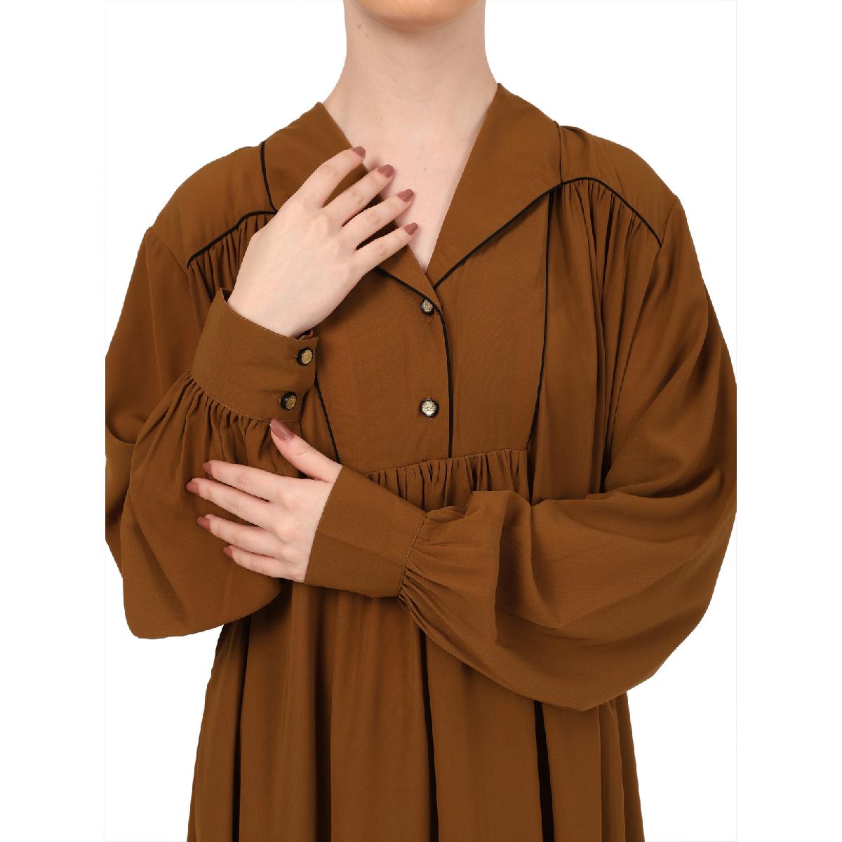 Designer Dress abaya with piping work-Mustard image 16