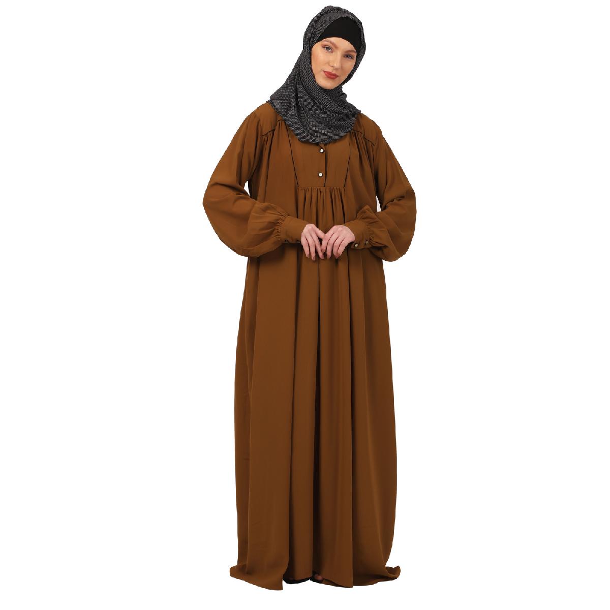 Designer Dress abaya with piping work-Mustard image 5