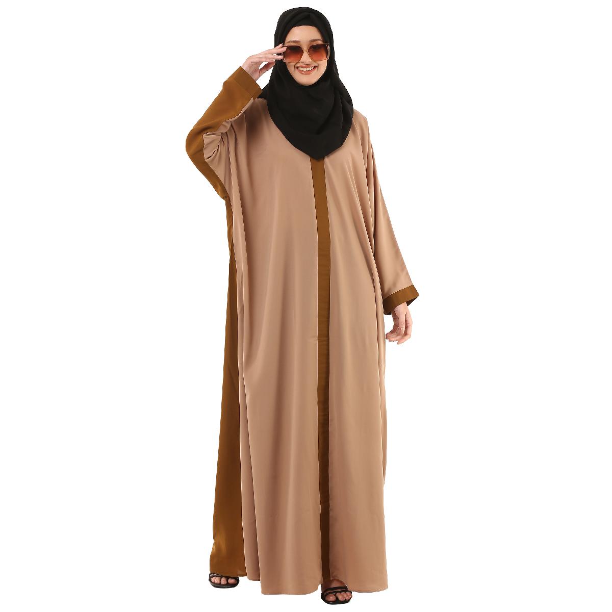 Dual color Loose Fit abaya - Skin-Mustard