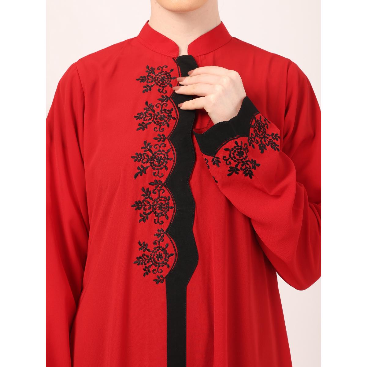 Elegant embroidery work abaya-Red image 19