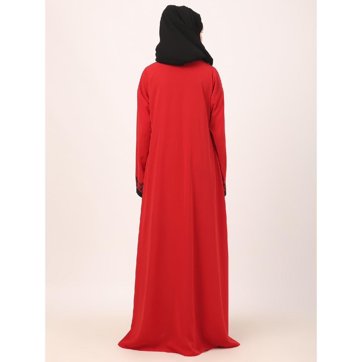 Elegant embroidery work abaya-Red image 20