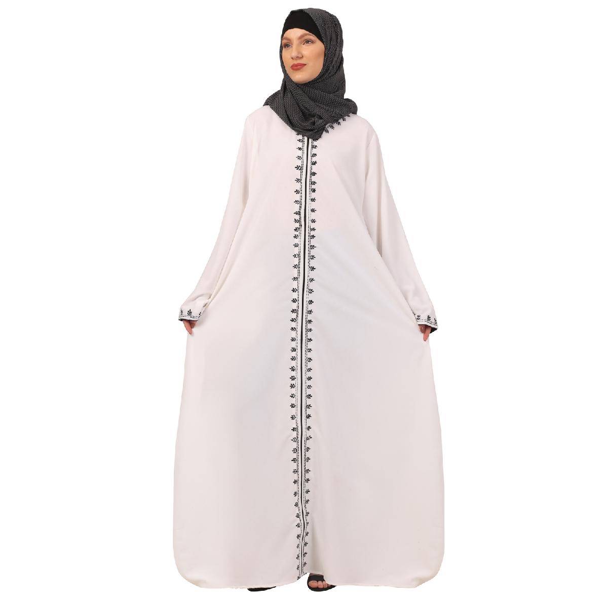 Elegant embroidery work abaya-White image 19