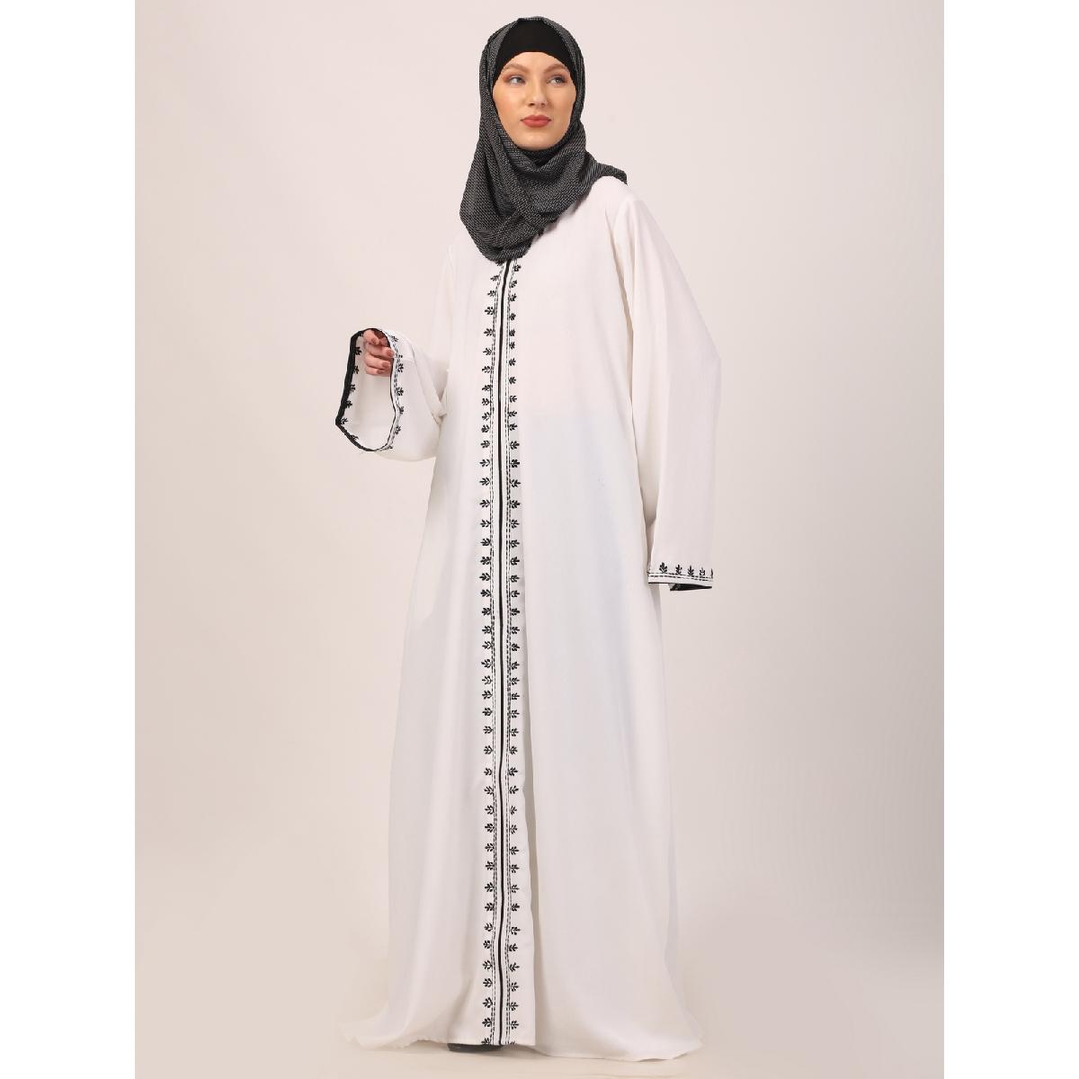 Elegant embroidery work abaya-White image 4