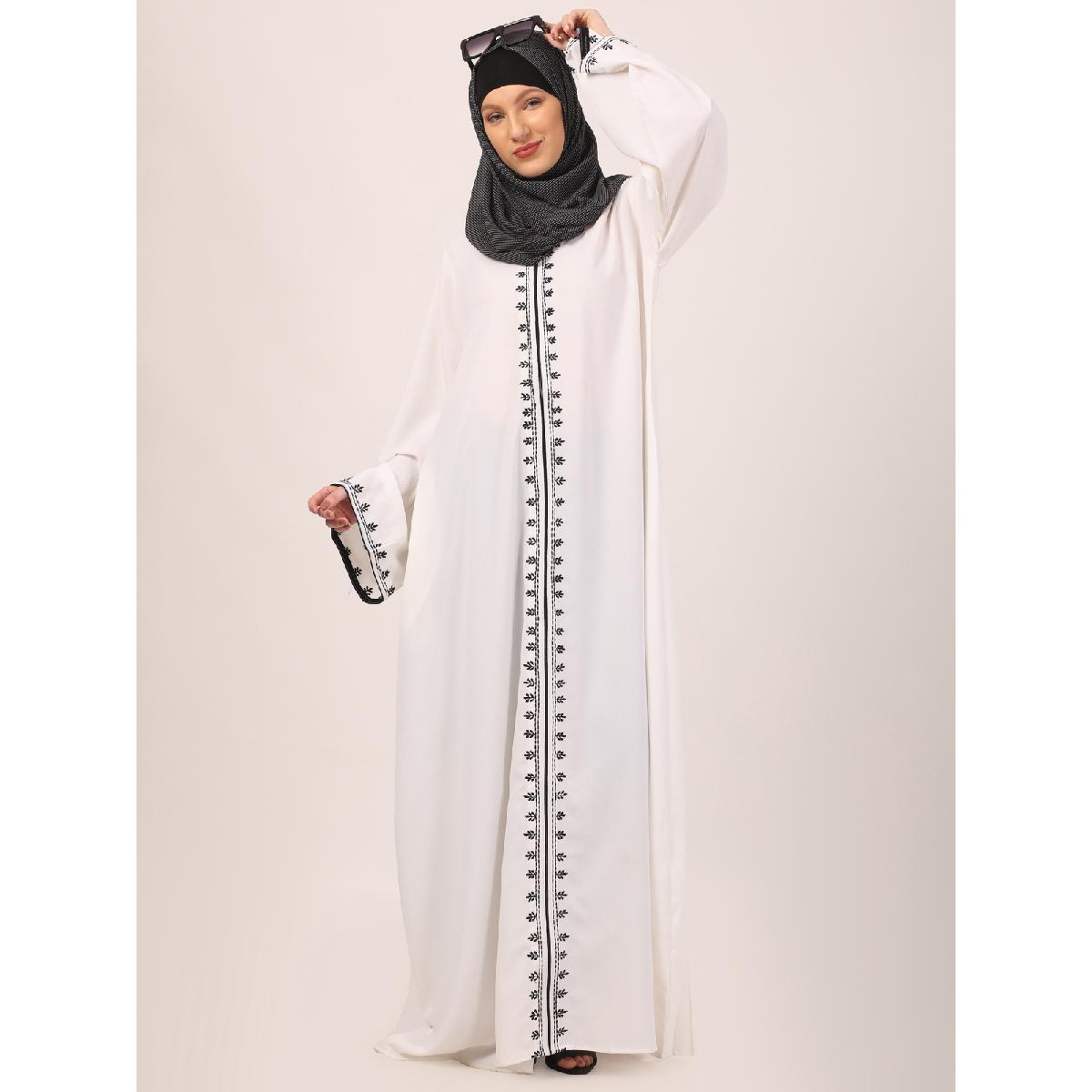 Elegant embroidery work abaya-White image 5
