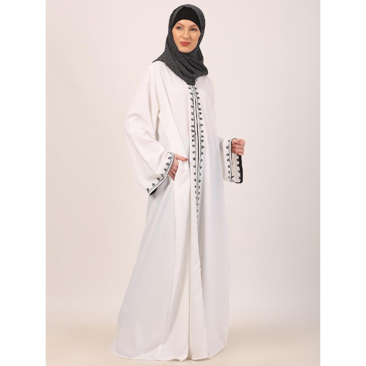 Elegant embroidery work abaya-White image 9