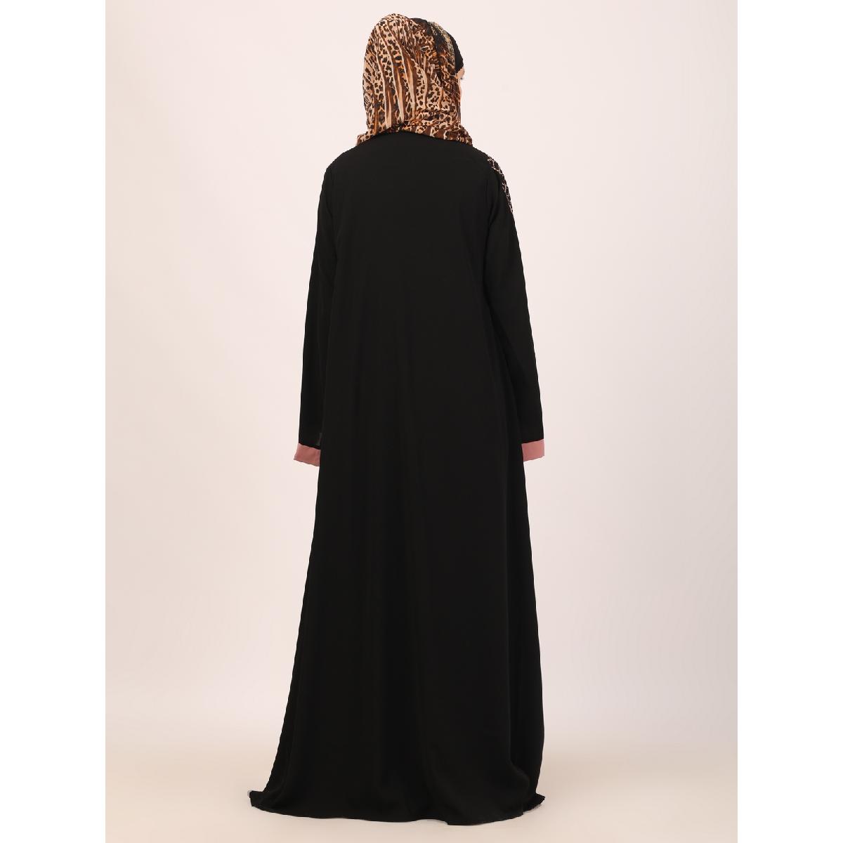 Embroidery Shrug with sleeveless inner abaya-Black-baby pink image 22