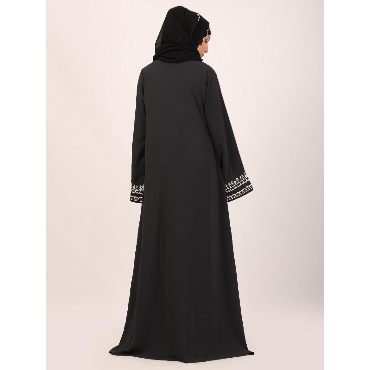 Embroidery Shrug with sleeveless inner abaya-Dark Grey-white image 14