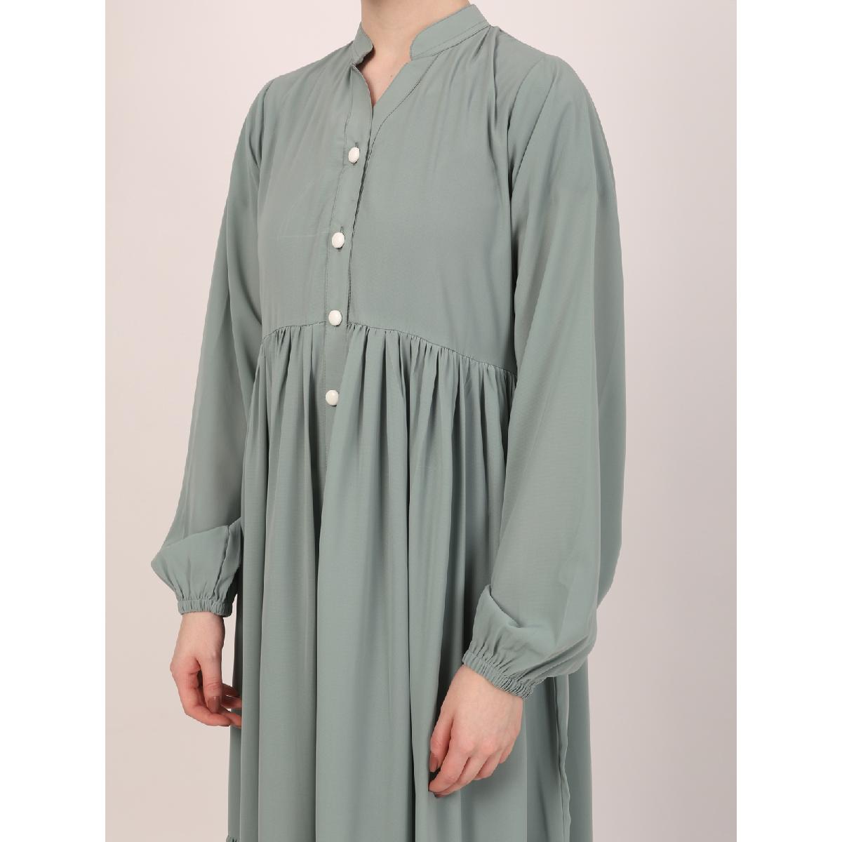 Fashionable Buttons with chest open design abaya-Sky Blue image 13