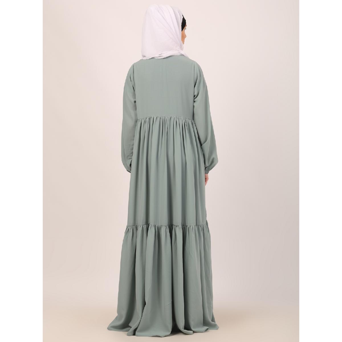 Fashionable Buttons with chest open design abaya-Sky Blue image 15
