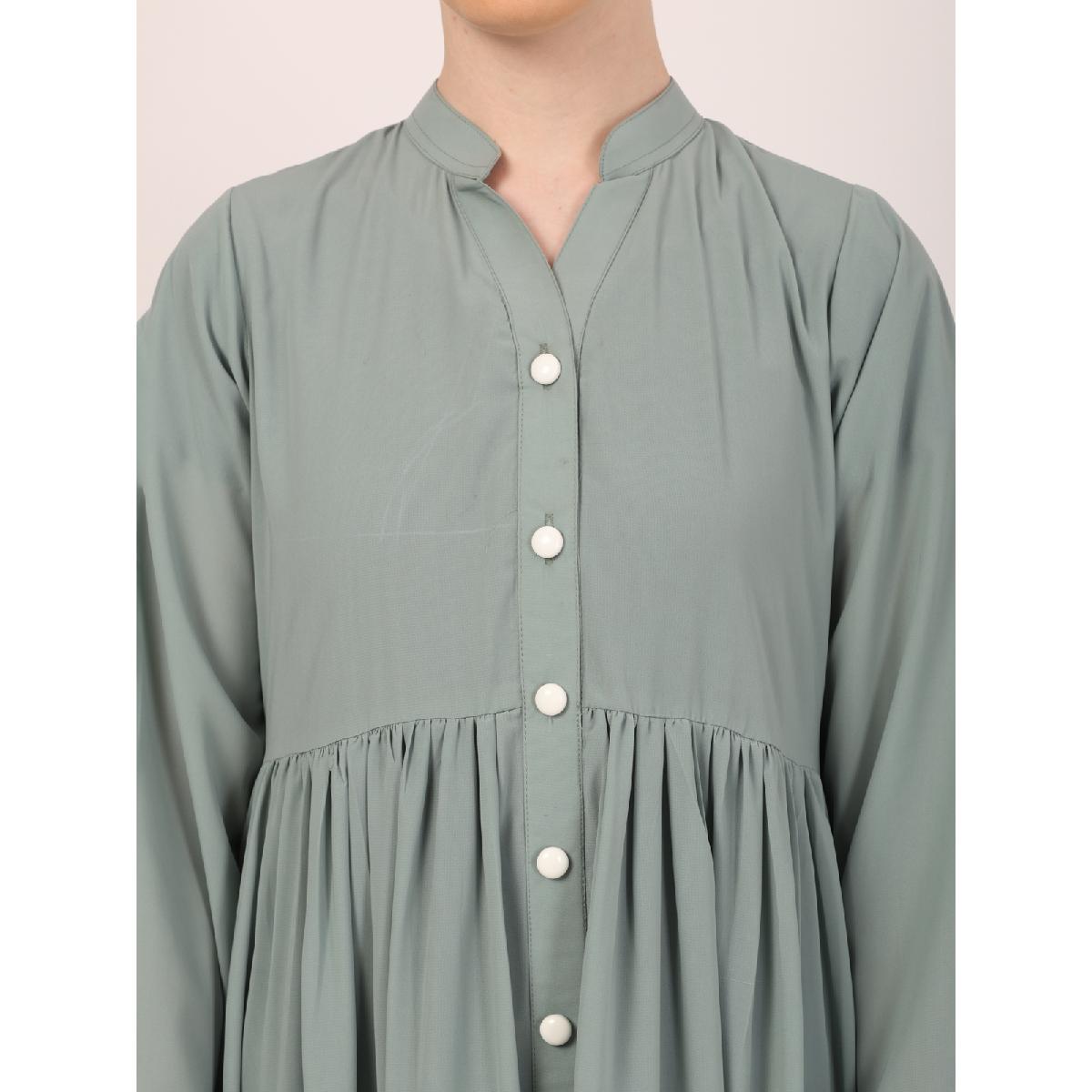 Fashionable Buttons with chest open design abaya-Sky Blue image 21