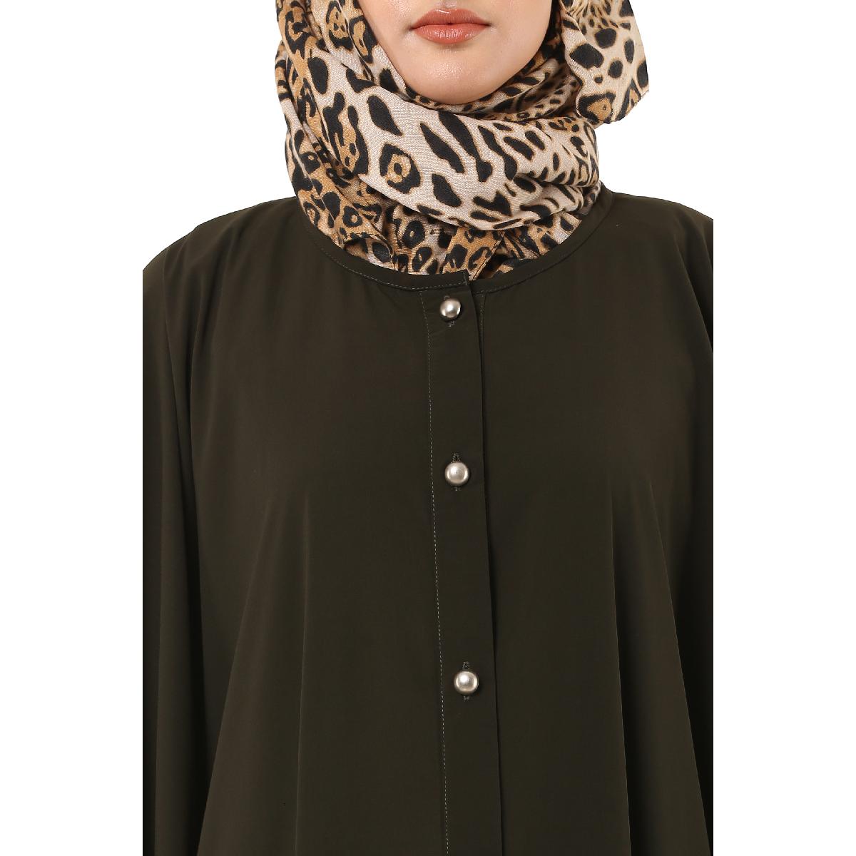 Front open Kaftan with fashionable buttons- Olive Green image 19