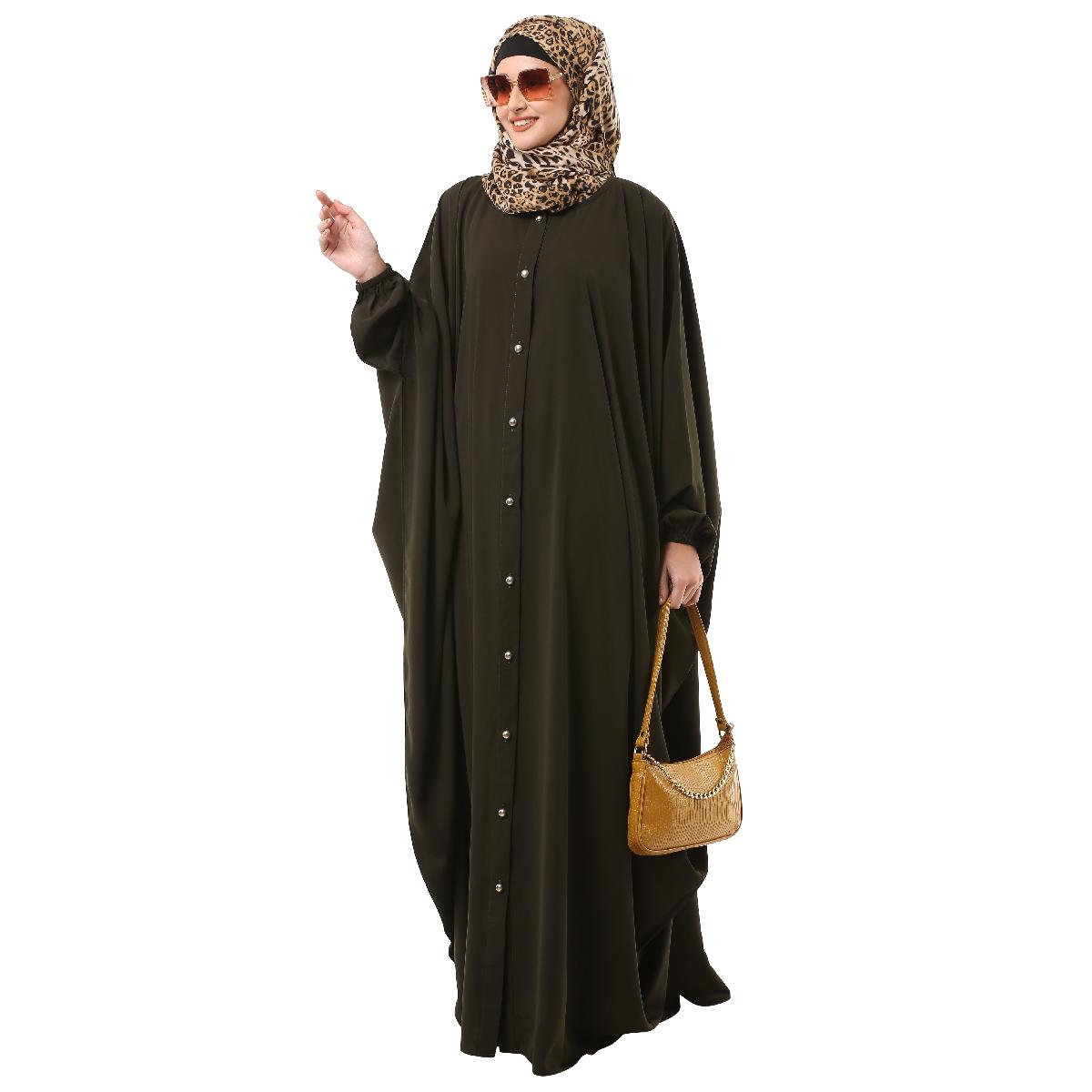 Front open Kaftan with fashionable buttons- Olive Green image 4