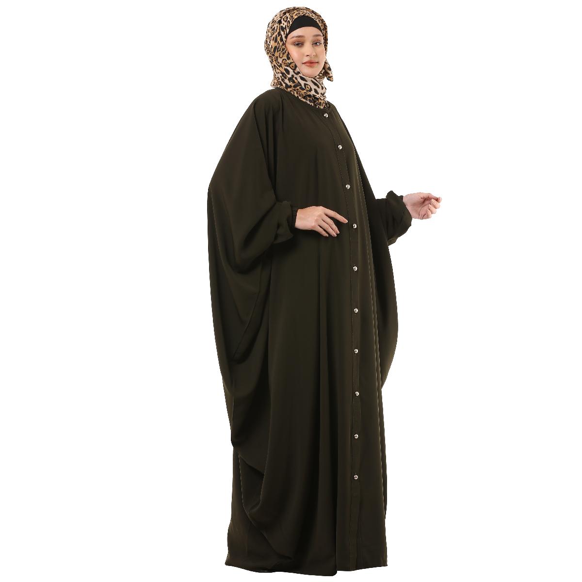 Front open Kaftan with fashionable buttons- Olive Green image 7