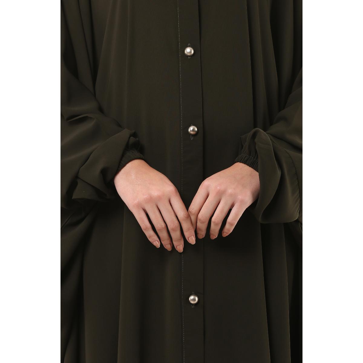 Front open Kaftan with fashionable buttons- Olive Green image 10