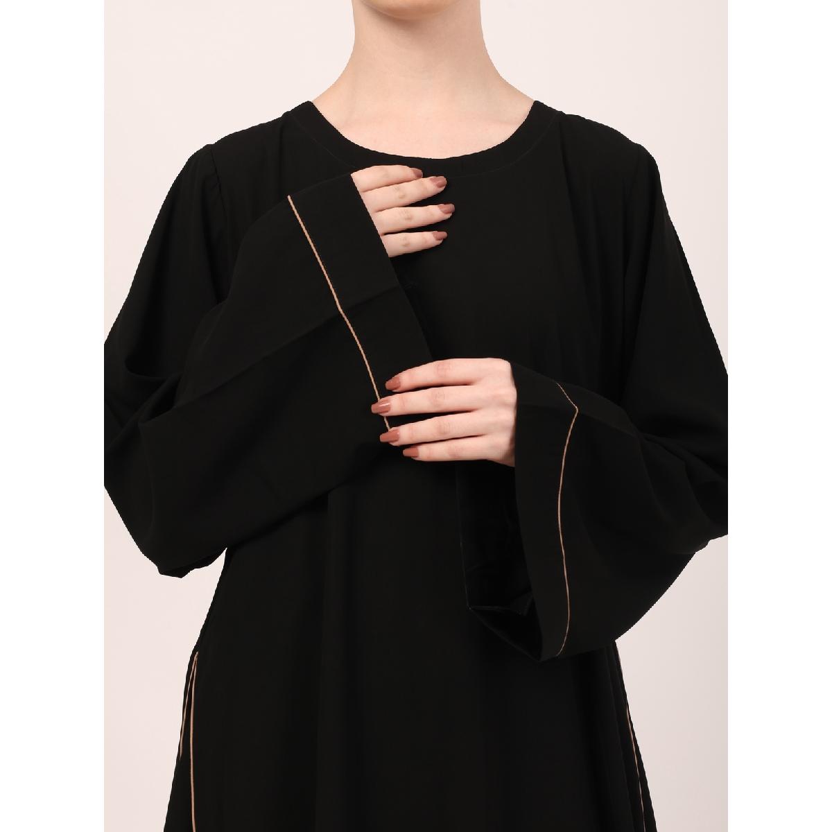 Full flare abaya with piping work-Black image 14