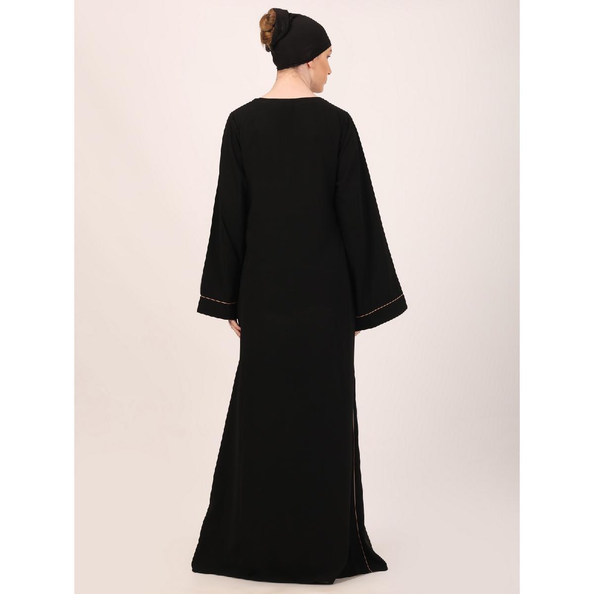 Full flare abaya with piping work-Black image 15