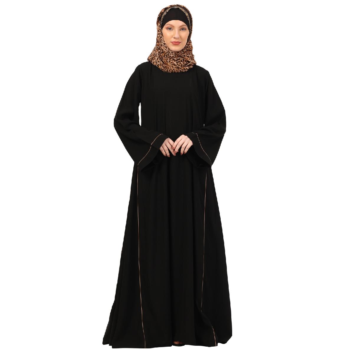 Full flare abaya with piping work-Black image 17
