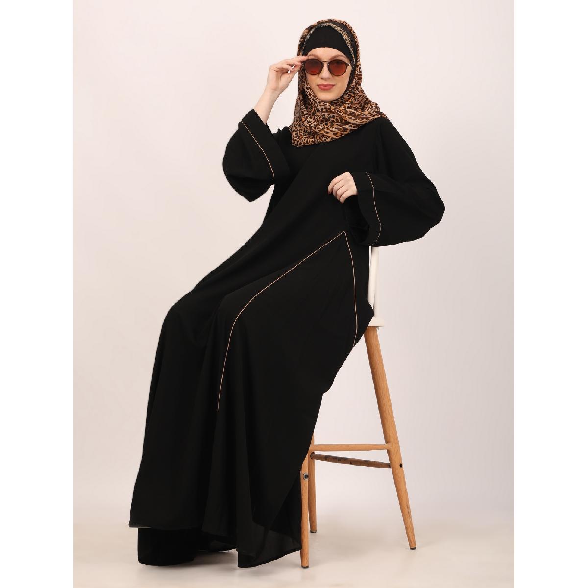 Full flare abaya with piping work-Black image 18
