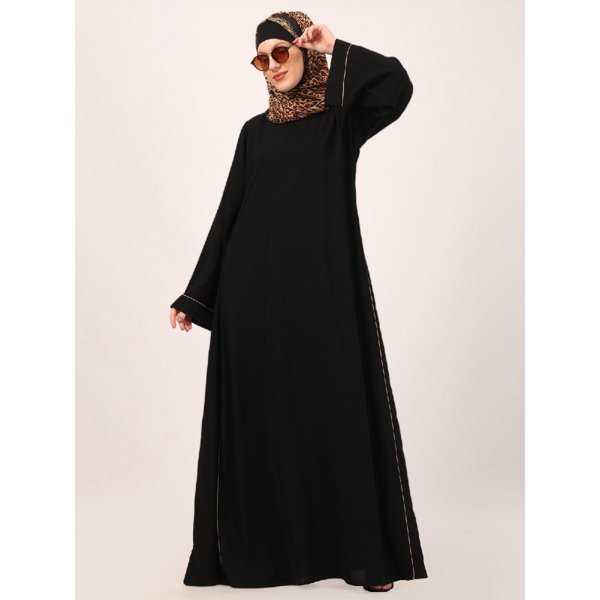 Full flare abaya with piping work-Black image 21