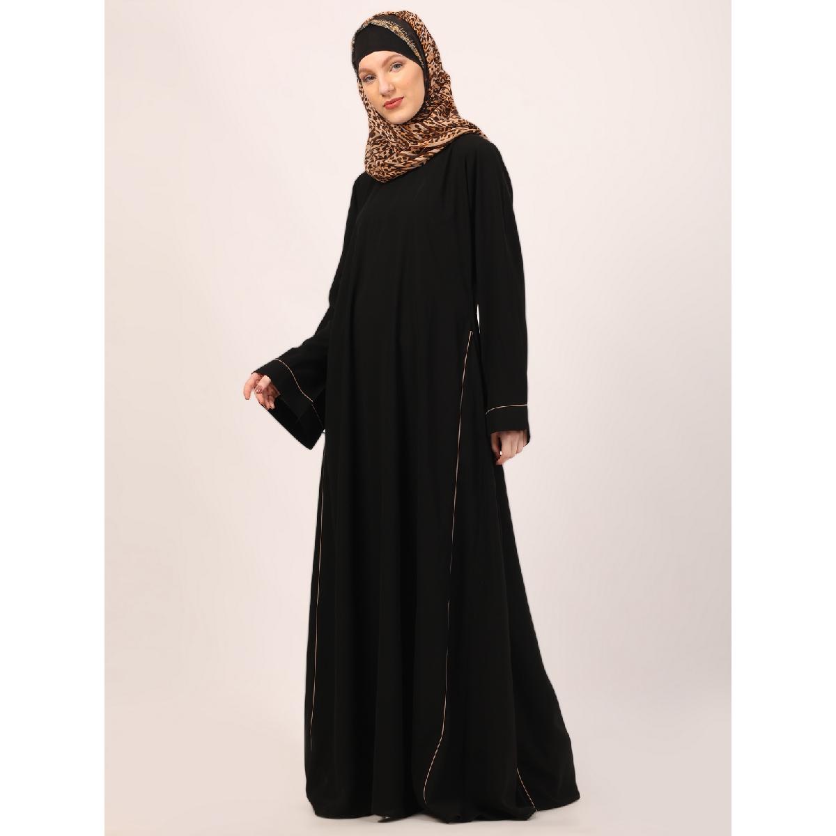 Full flare abaya with piping work-Black image 8