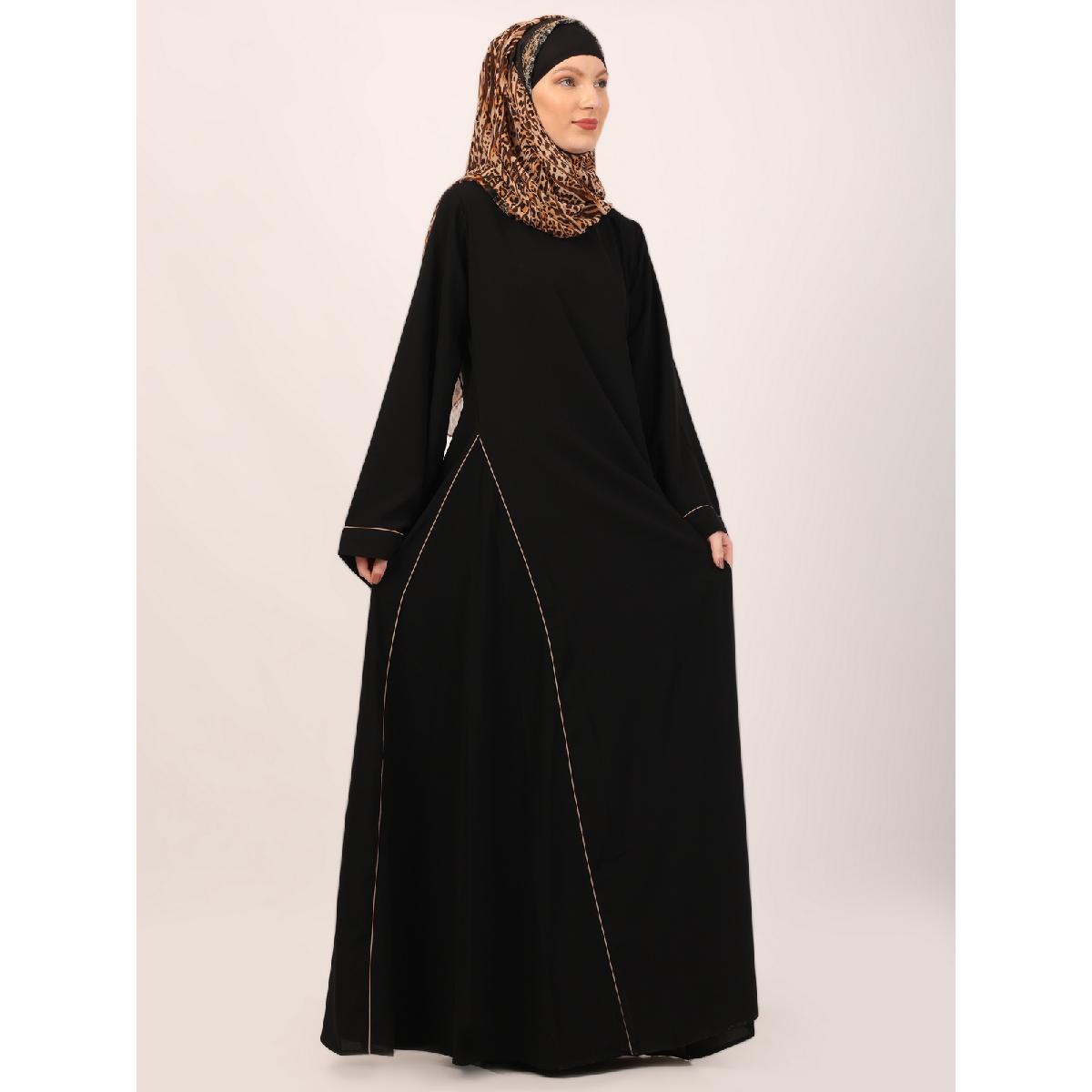 Full flare abaya with piping work-Black image 10