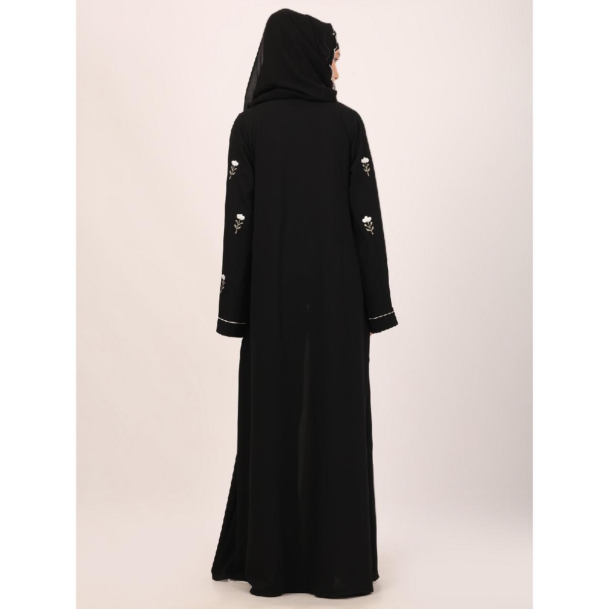 Layered abaya with embroidery work-Black-White image 13