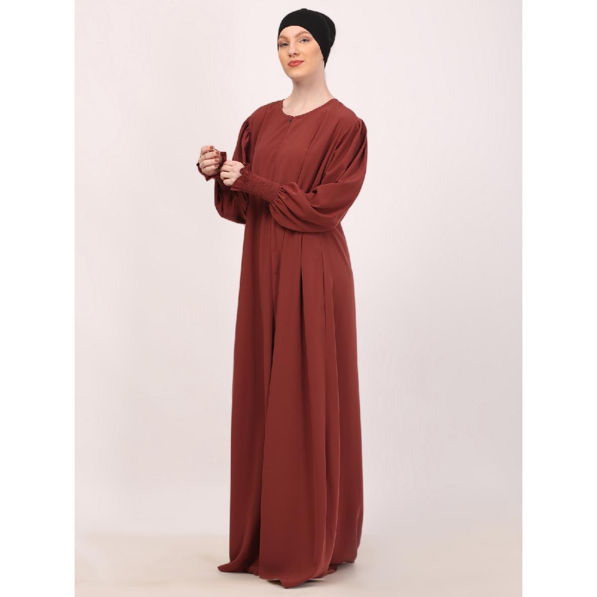 Loose Fit abaya with Ruffled Sleeves-Rust image 13