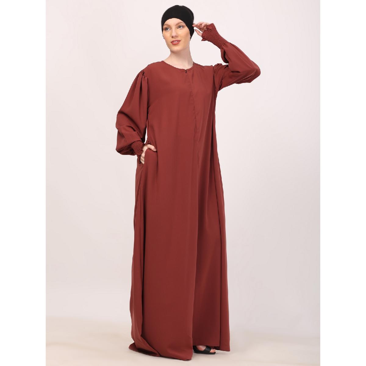 Loose Fit abaya with Ruffled Sleeves-Rust image 6