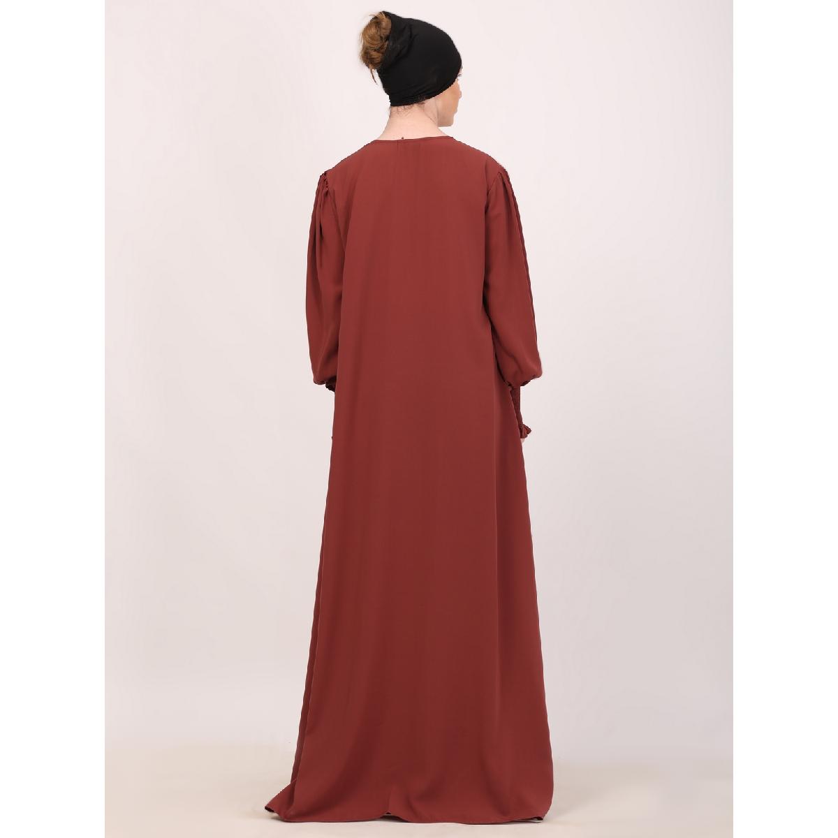 Loose Fit abaya with Ruffled Sleeves-Rust image 10