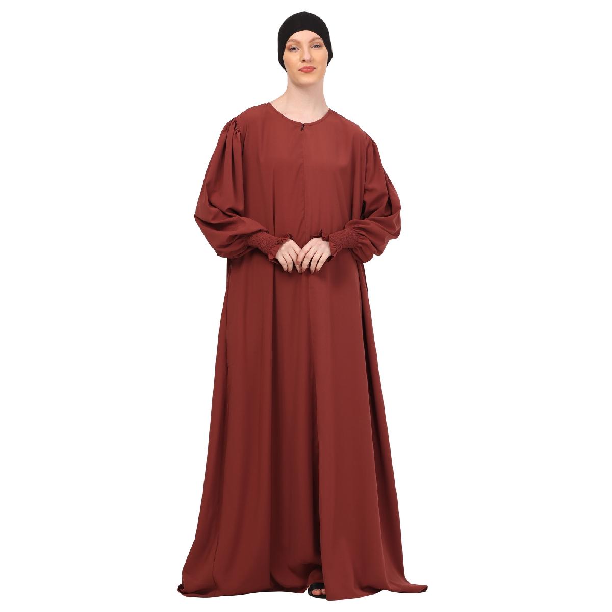 Loose Fit abaya with Ruffled Sleeves-Rust image 2