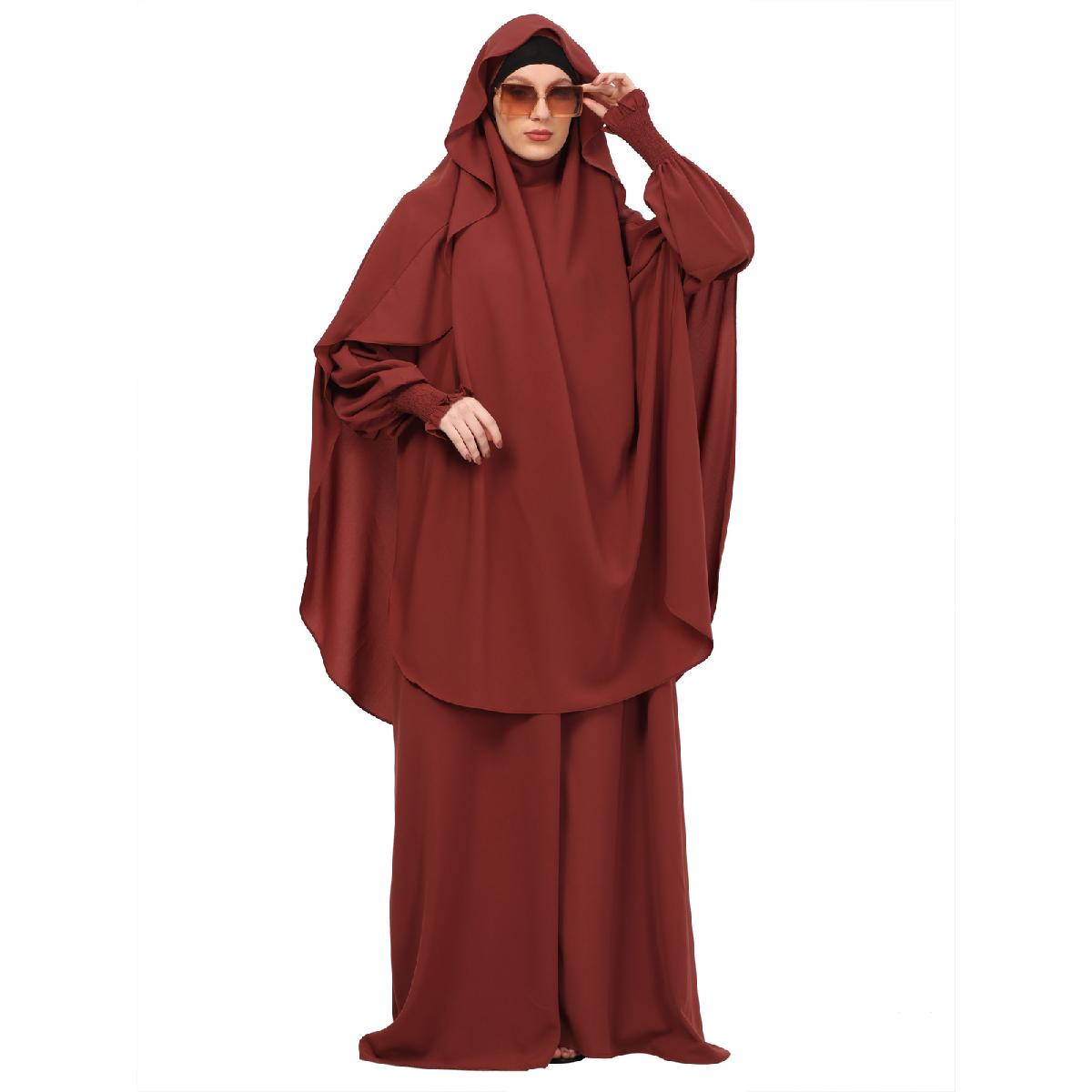 Loose fit inner abaya with a matching cape Instant khimar-Rust