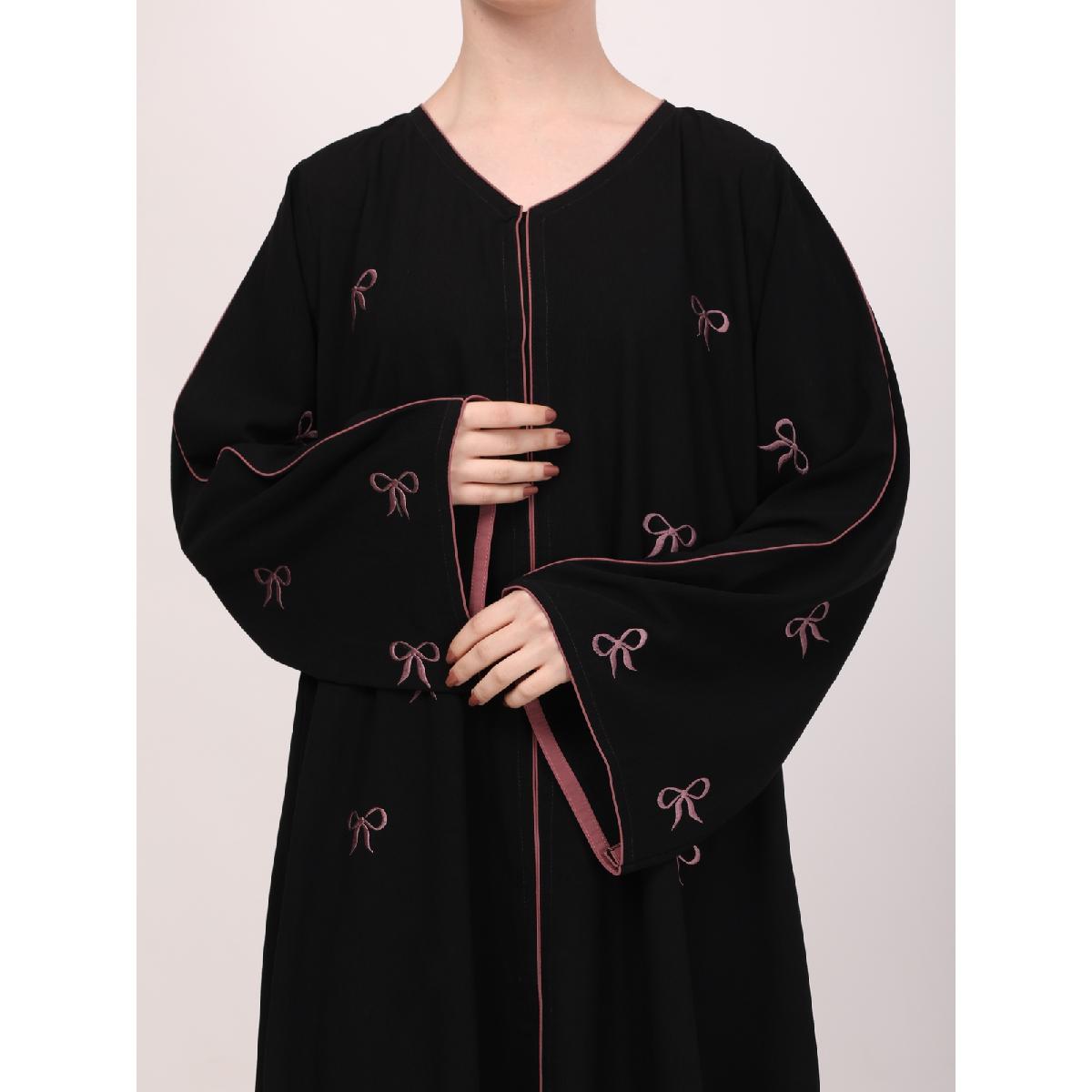 Premium CEY fabric abaya with embroidery work-Black image 12