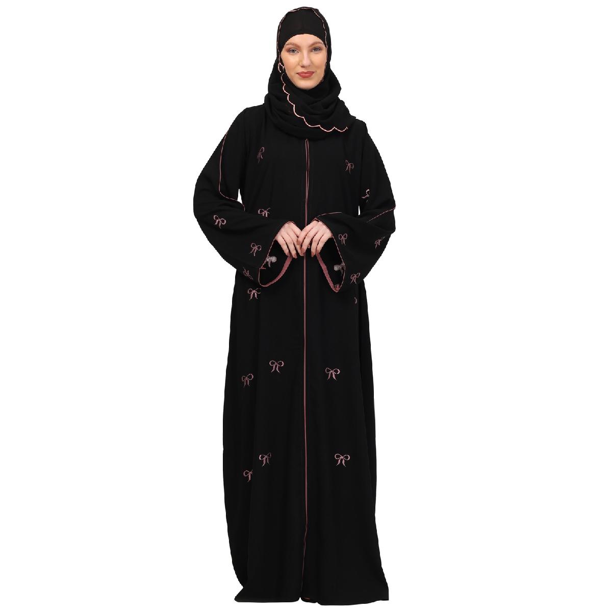 Premium CEY fabric abaya with embroidery work-Black image 4