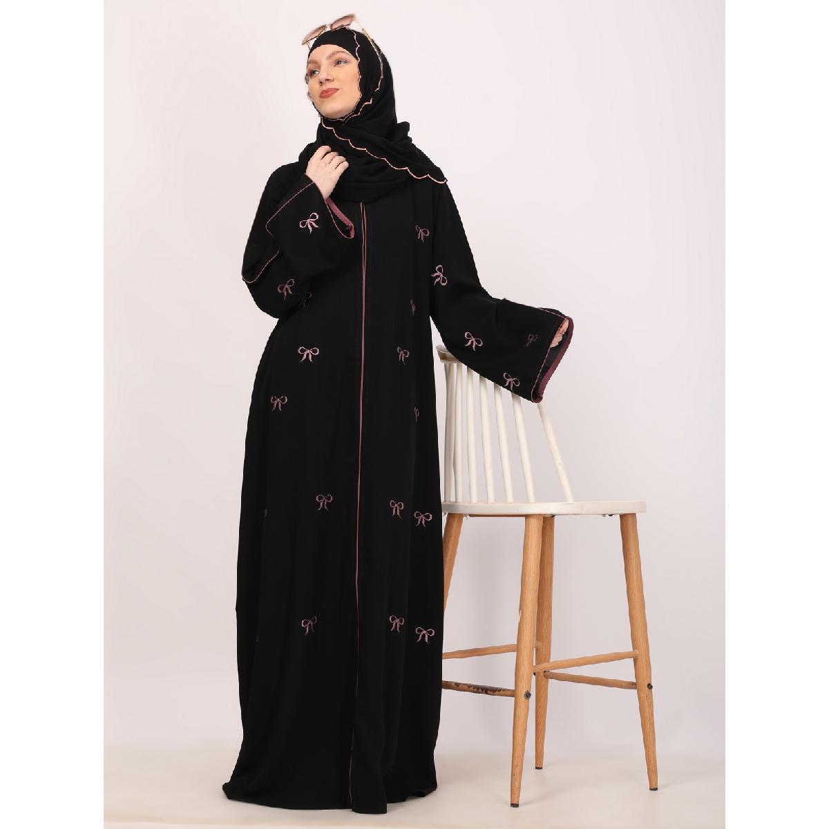 Premium CEY fabric abaya with embroidery work-Black image 6