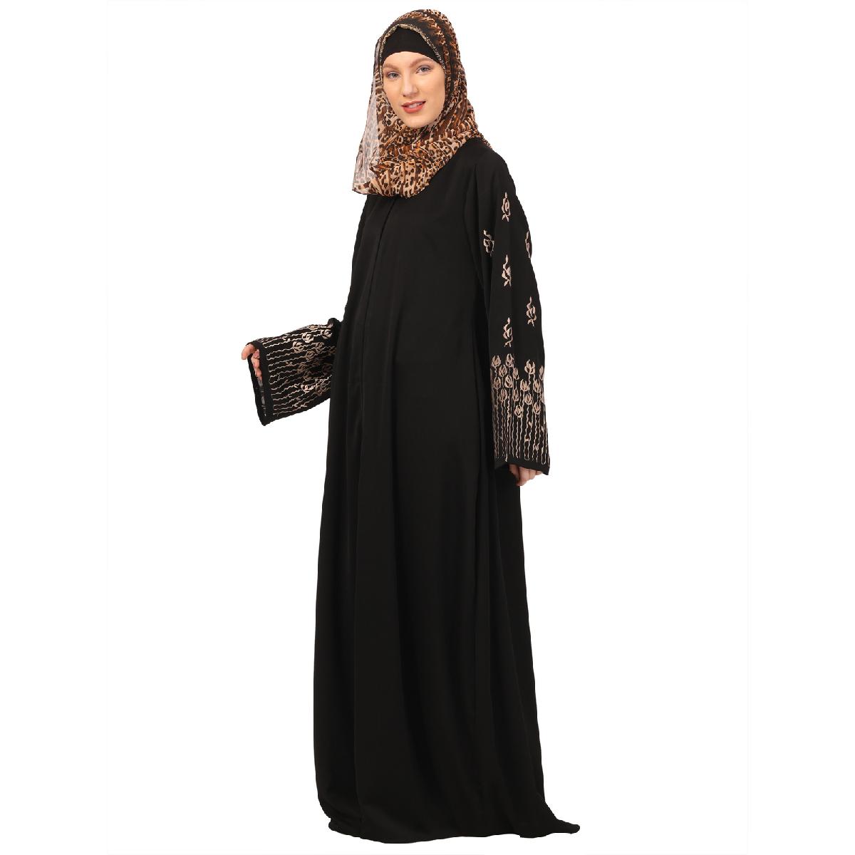 Tik Tok Luxury fabric abaya with embroidery work-Black image 14
