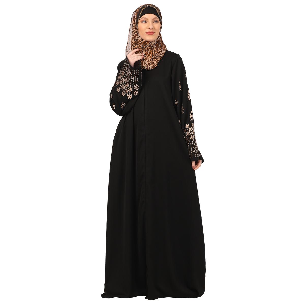 Tik Tok Luxury fabric abaya with embroidery work-Black image 15