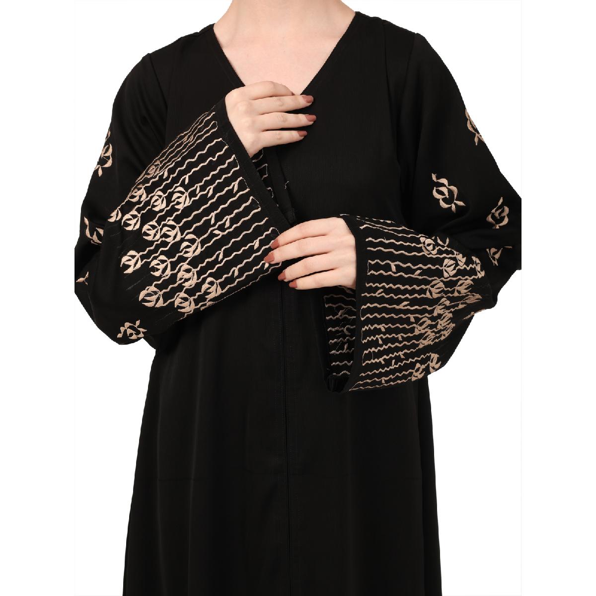 Tik Tok Luxury fabric abaya with embroidery work-Black image 9