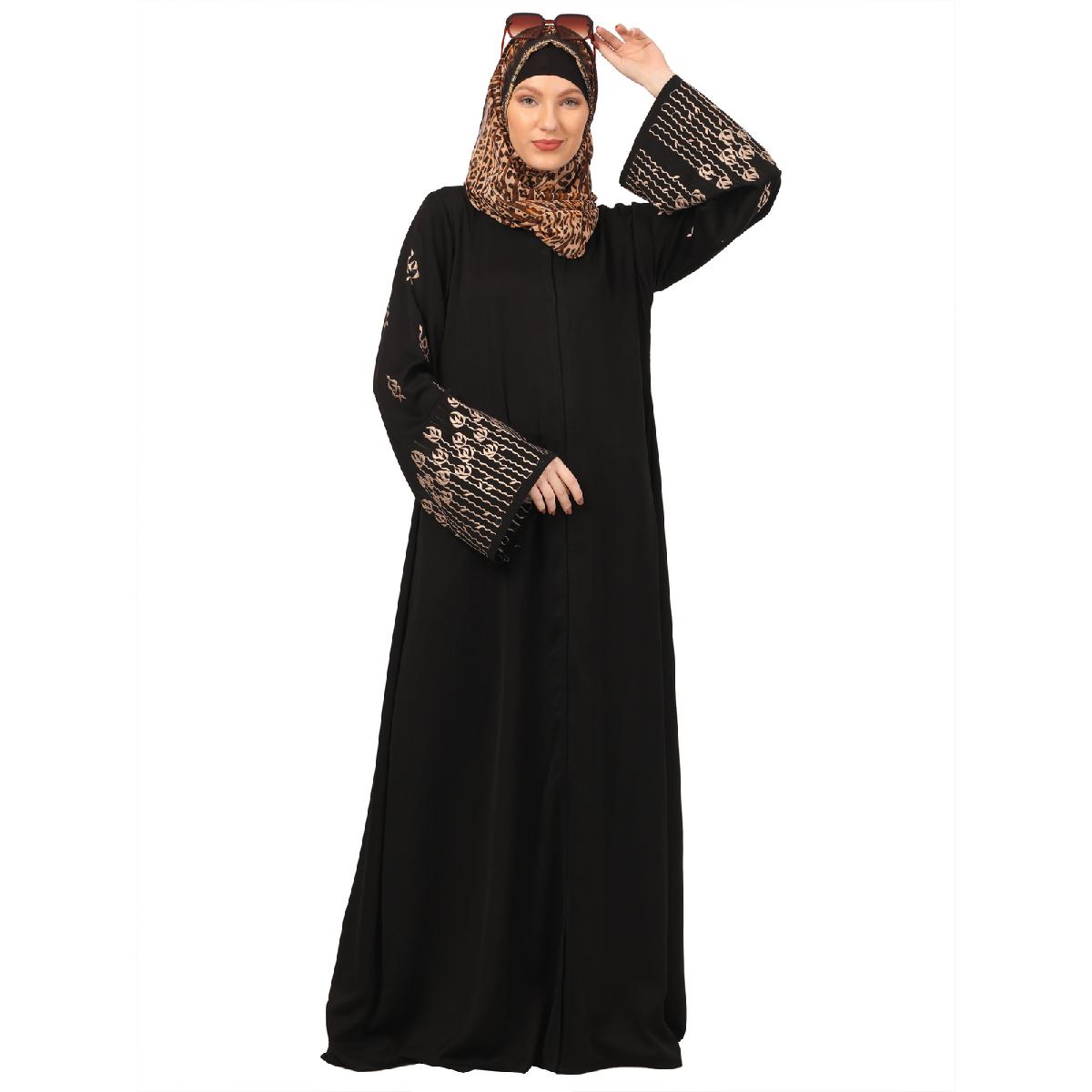 Tik Tok Luxury fabric abaya with embroidery work-Black image 2