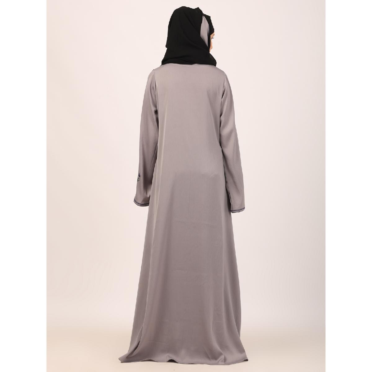 Tik Tok Luxury fabric abaya with embroidery work-Light Grey image 13