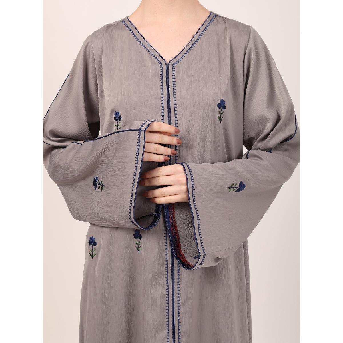 Tik Tok Luxury fabric abaya with embroidery work-Light Grey image 19
