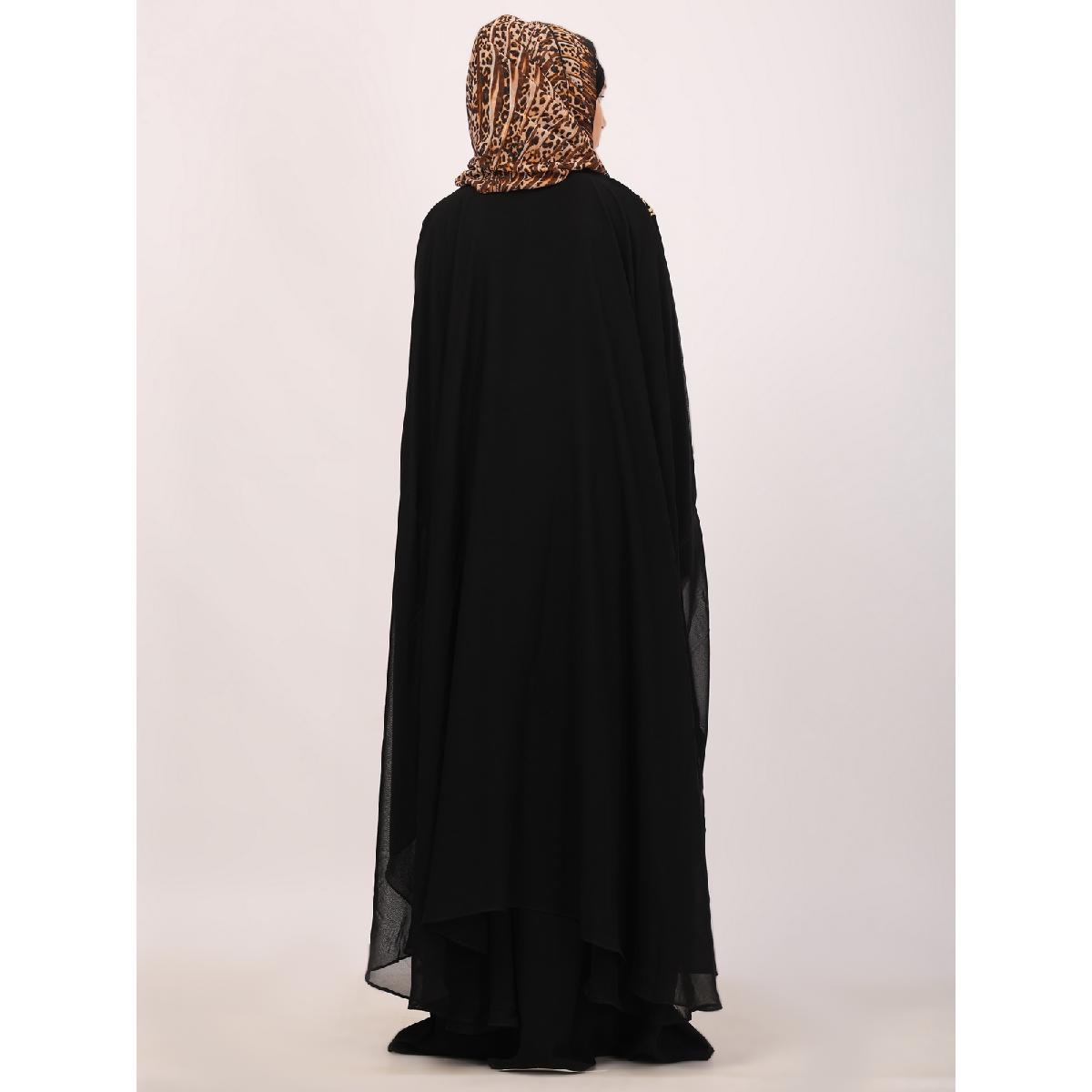 Two layered Kaftan cum abaya with embroidery work-Black image 14