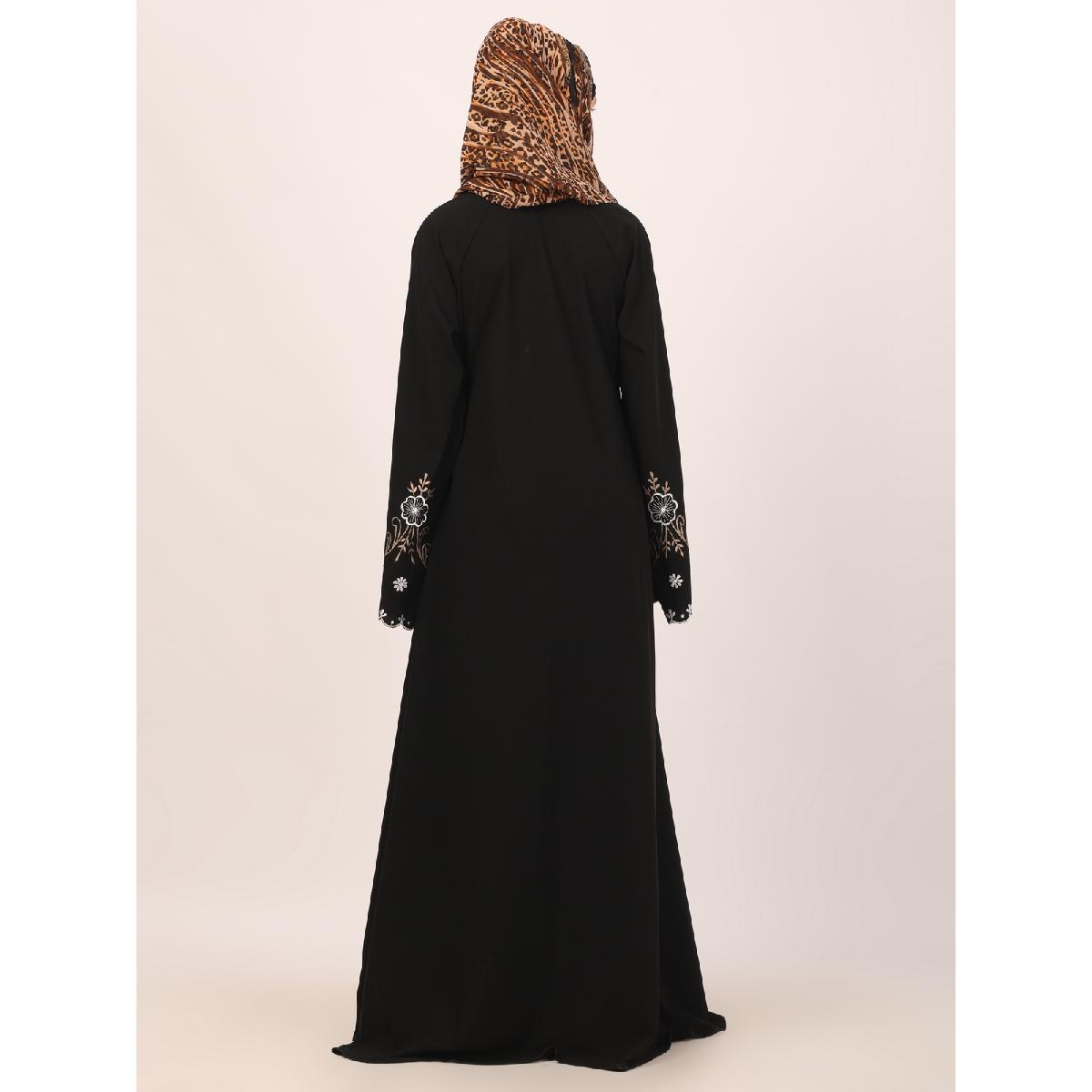 Umbrella abaya with embroidery work on sleeves-Black image 14