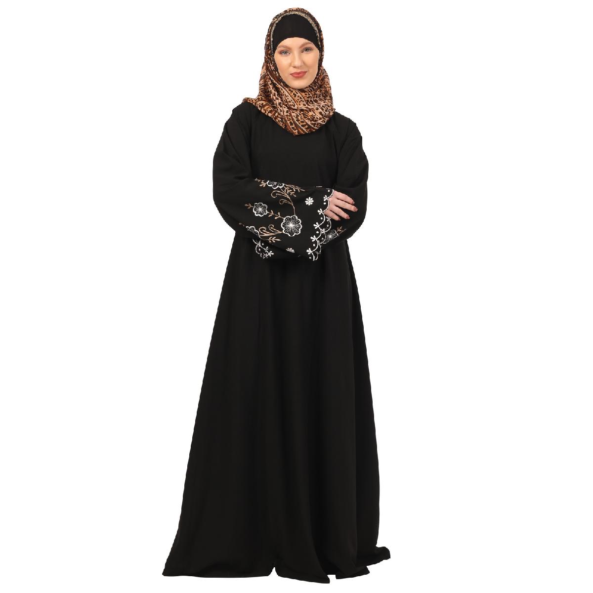 Umbrella abaya with embroidery work on sleeves-Black image 6