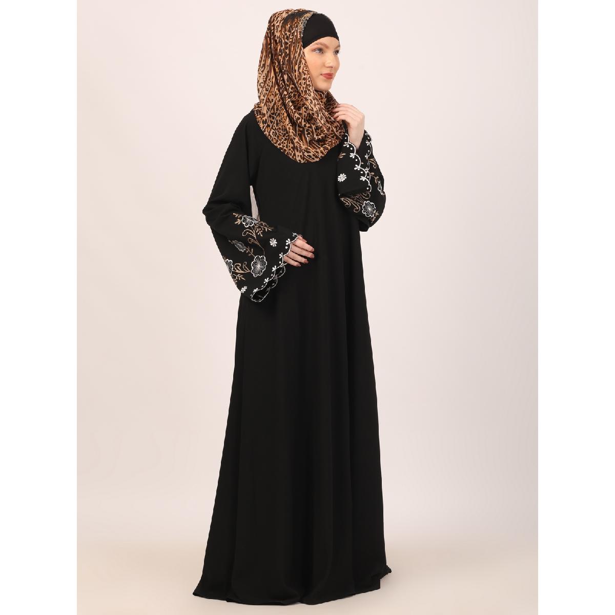Umbrella abaya with embroidery work on sleeves-Black image 8