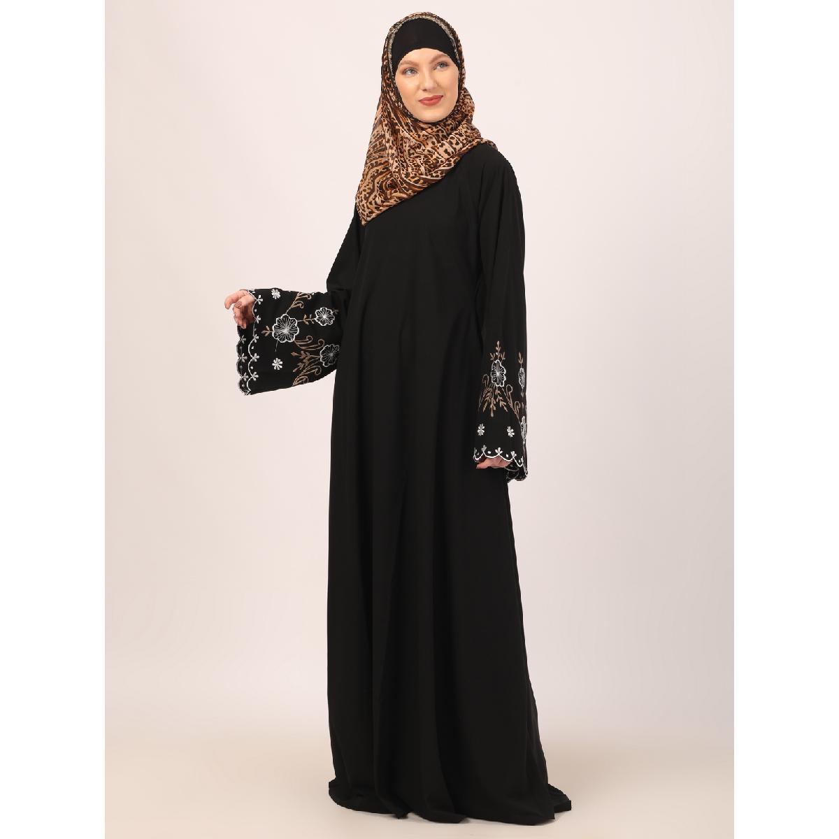 Umbrella abaya with embroidery work on sleeves-Black image 10