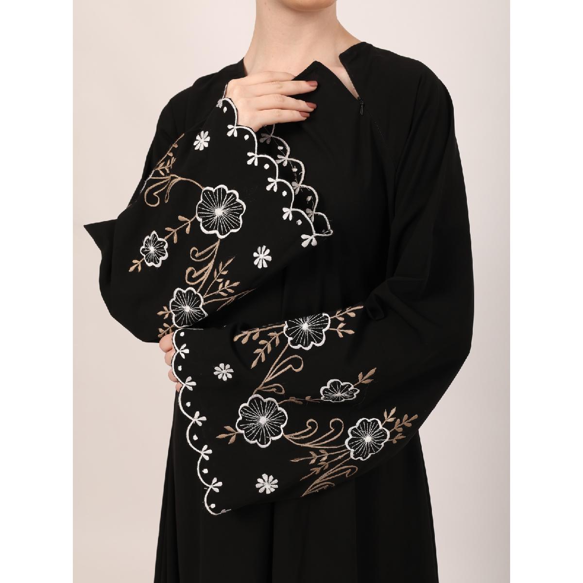Umbrella abaya with embroidery work on sleeves-Black image 11